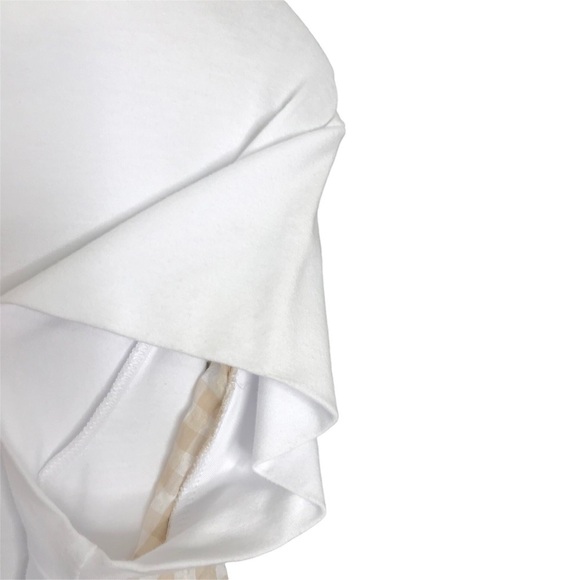 Southcott Threads Magnolia White Khaki Checkered Tee Shirt High Low Top MEDIUM - Picture 6 of 11